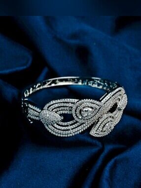 Silver Crystal Pavé Statement Bangle Bracelet.